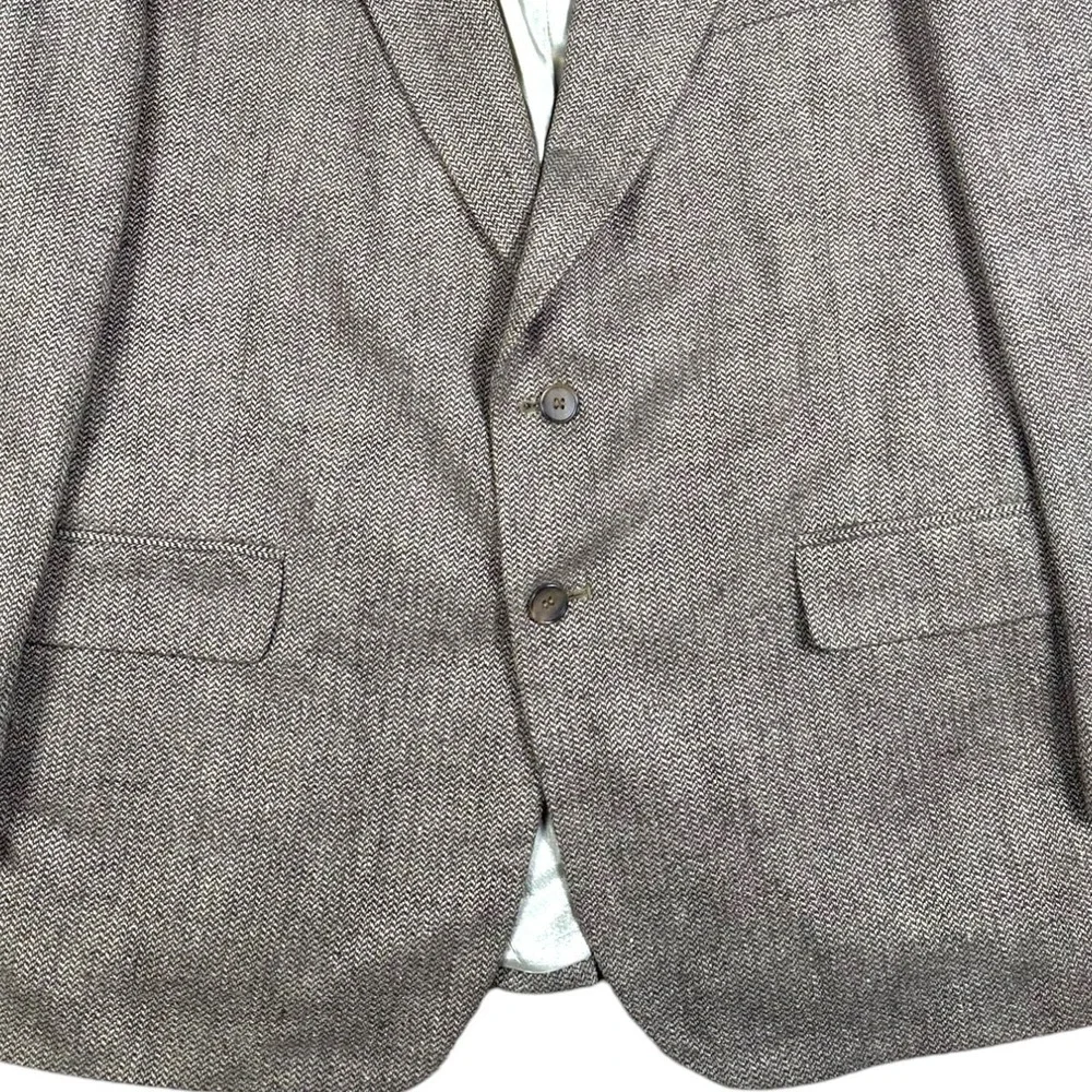 Towncraft Men's 46R Blazer Jacket Brown‎ Herringbone Wool Silk Blend Two Button